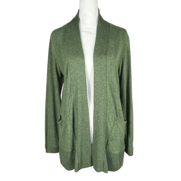 NWT Bobeau Elissa Ribbed Trim Open Front Lightweight Cardigan Petite Small Green - Picture 12 of 12